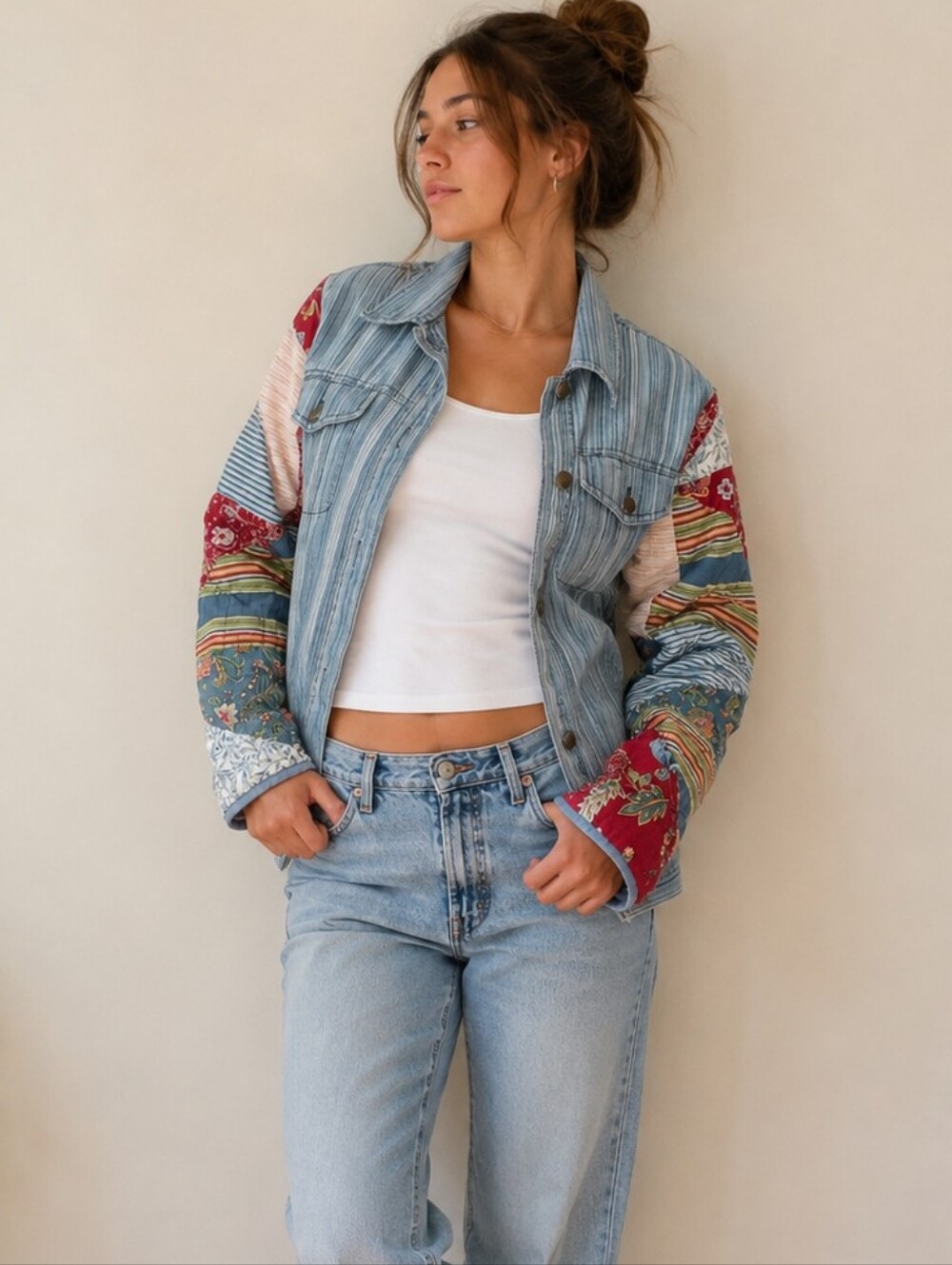 Reworked Denim Patchwork Quilted Jacket